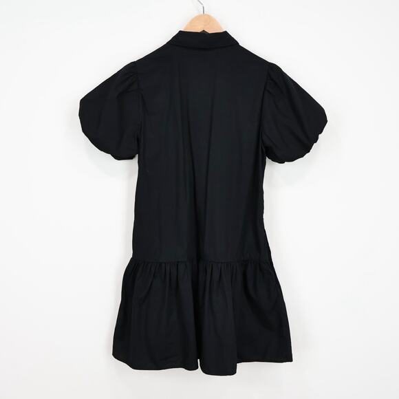 NWOT J.Crew Factory Bubble-Sleeve Button Front Mini Shirt-Dress In Black Size 4 - Picture 4 of 8